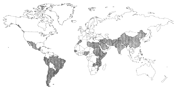 Geographical distribution of E. granulosus